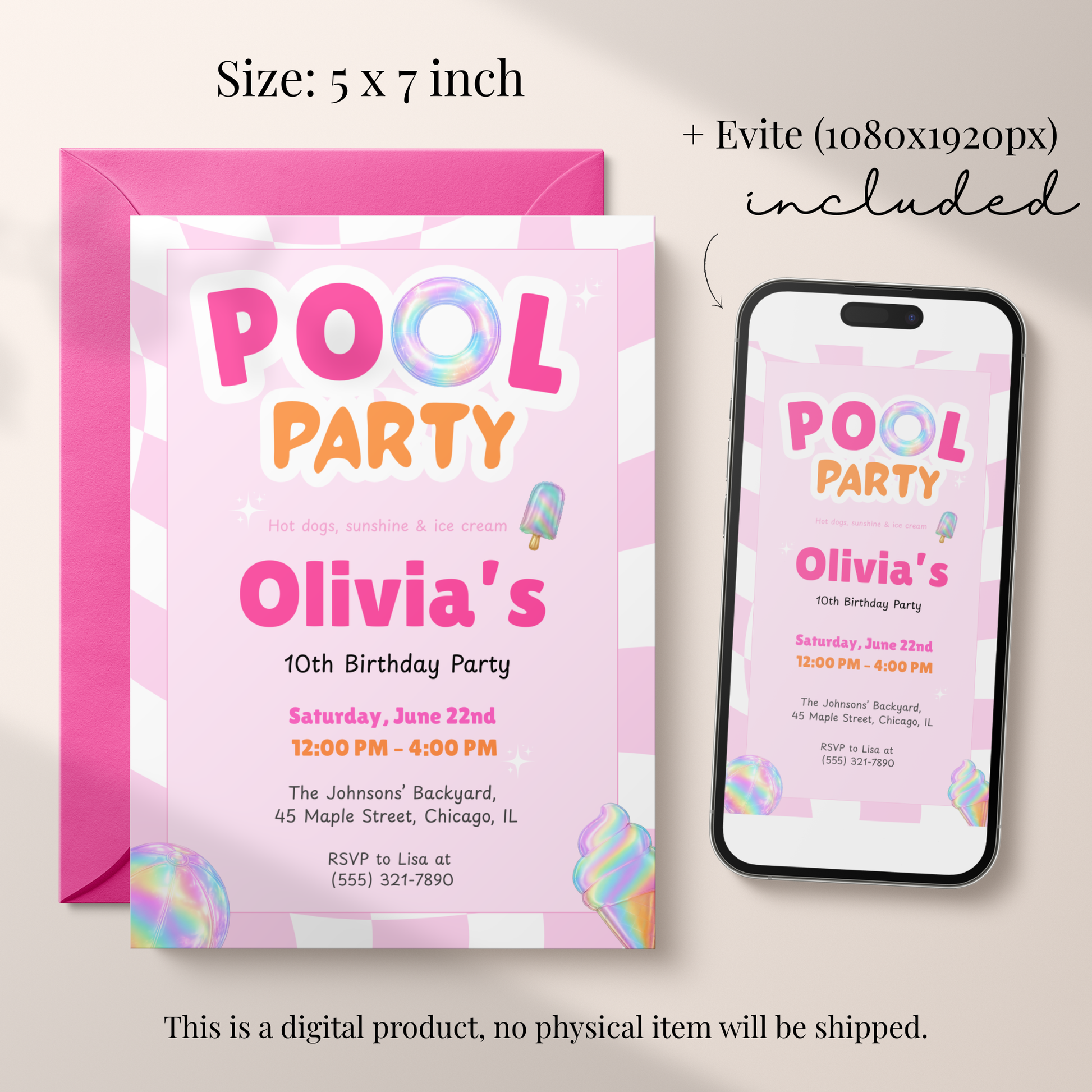 Pool Party — Sunshine & Splash Birthday Invitation Template by Pretty Digital — view 2