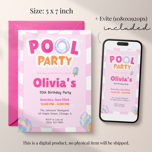 Pool Party — Sunshine & Splash Birthday Invitation Template by Pretty Digital — view 2