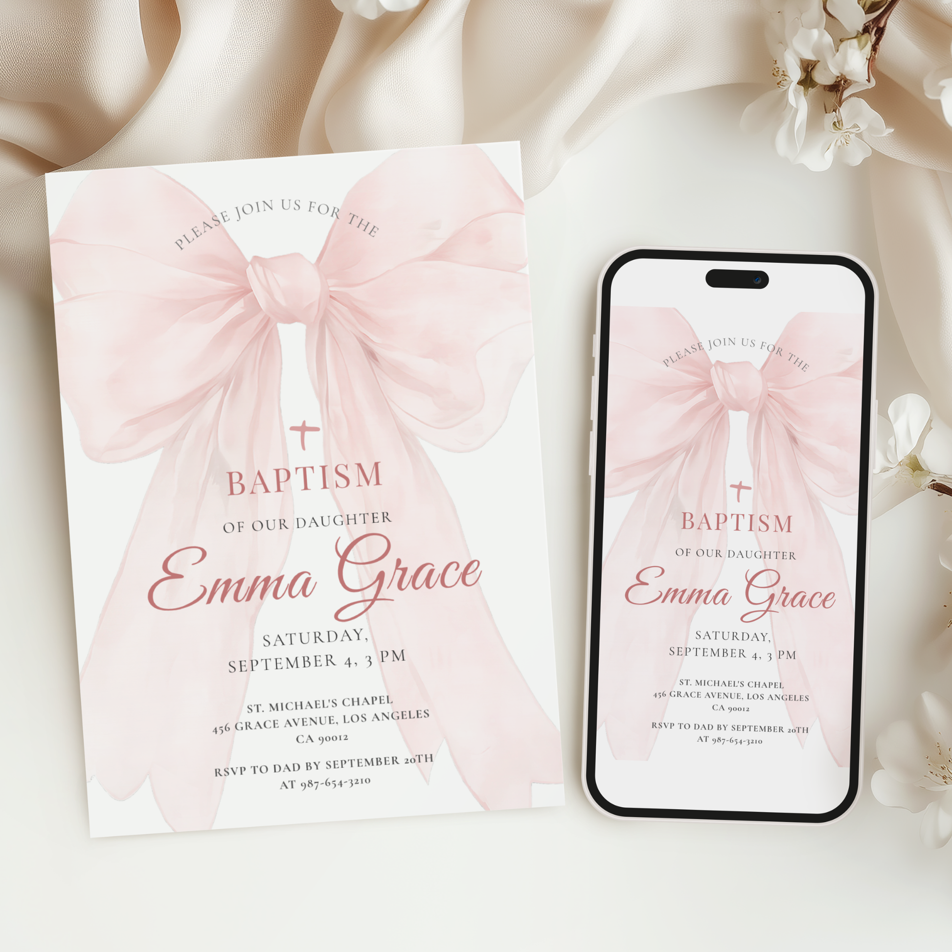 Floral Baptism Invitation by Pretty Digital — view 6