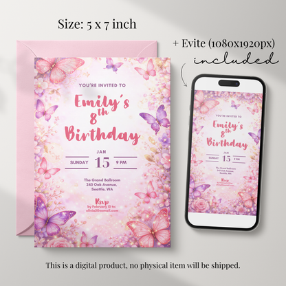 Floral Birthday Invitation for Girls by Pretty Digital — view 2