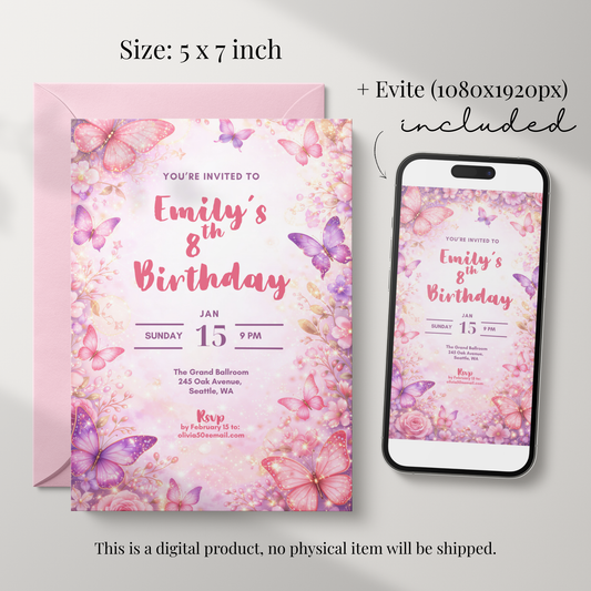 Floral Birthday Invitation for Girls by Pretty Digital — view 2