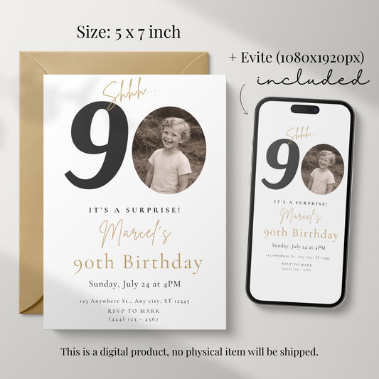 Classic 90th Birthday Invitation by Pretty Digital — view 2