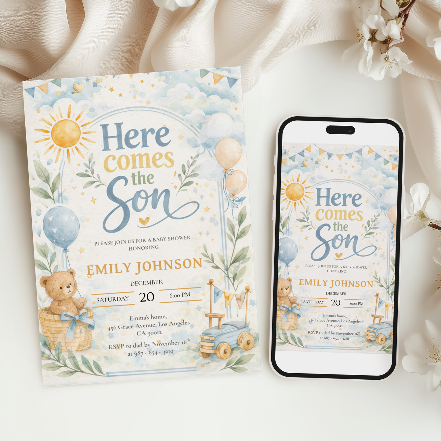 Here Comes the Son — Baby Boy Invitation Template by Pretty Digital — view 6