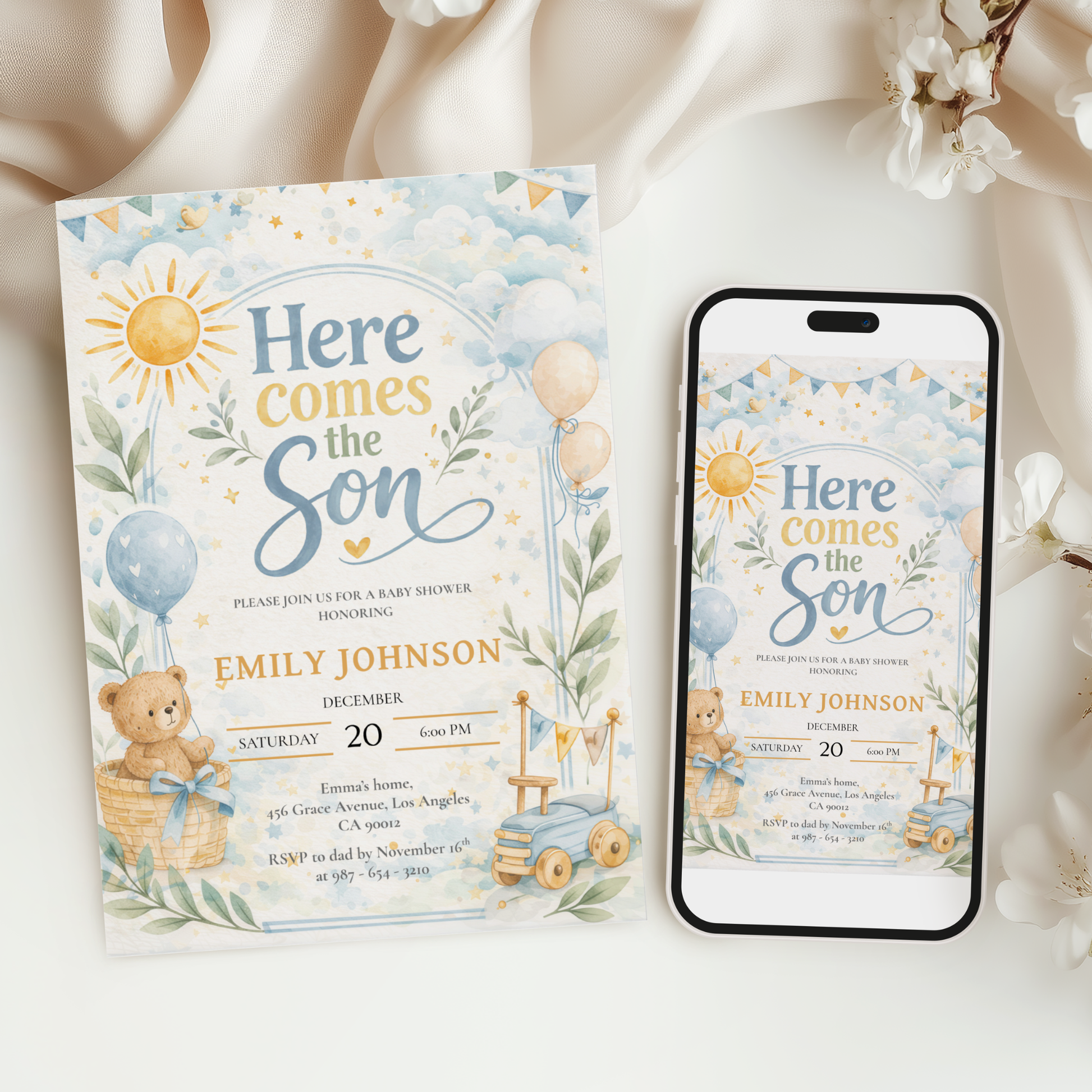 Here Comes the Son — Baby Boy Invitation Template by Pretty Digital — view 6