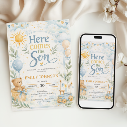 Here Comes the Son — Baby Boy Invitation Template by Pretty Digital — view 6