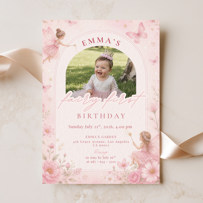 Emma's Garden — Fairy First Birthday Invitation Template by Pretty Digital — printable digital download