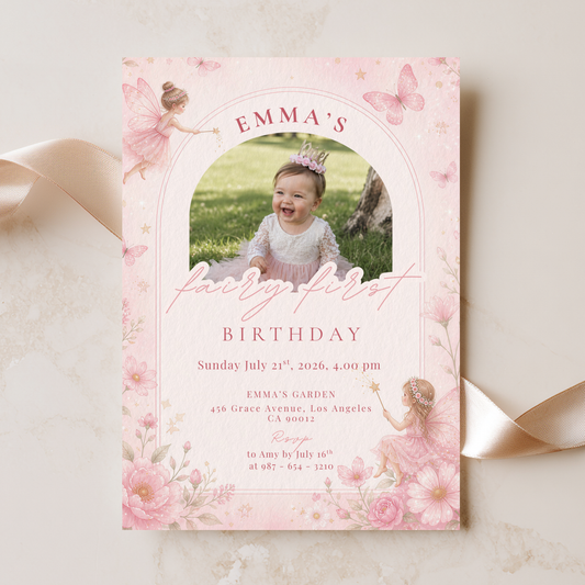 Emma's Garden — Fairy First Birthday Invitation Template by Pretty Digital — printable digital download