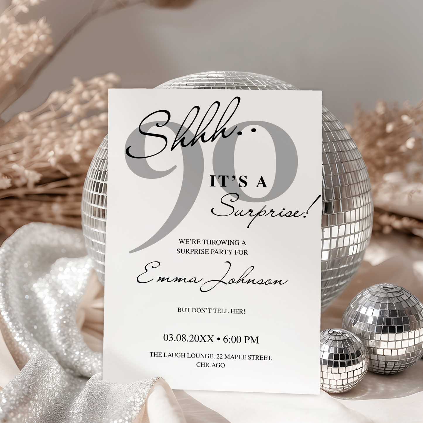 Shhh… It's a Surprise — 90th Surprise Party Invitation Template by Pretty Digital — view 8