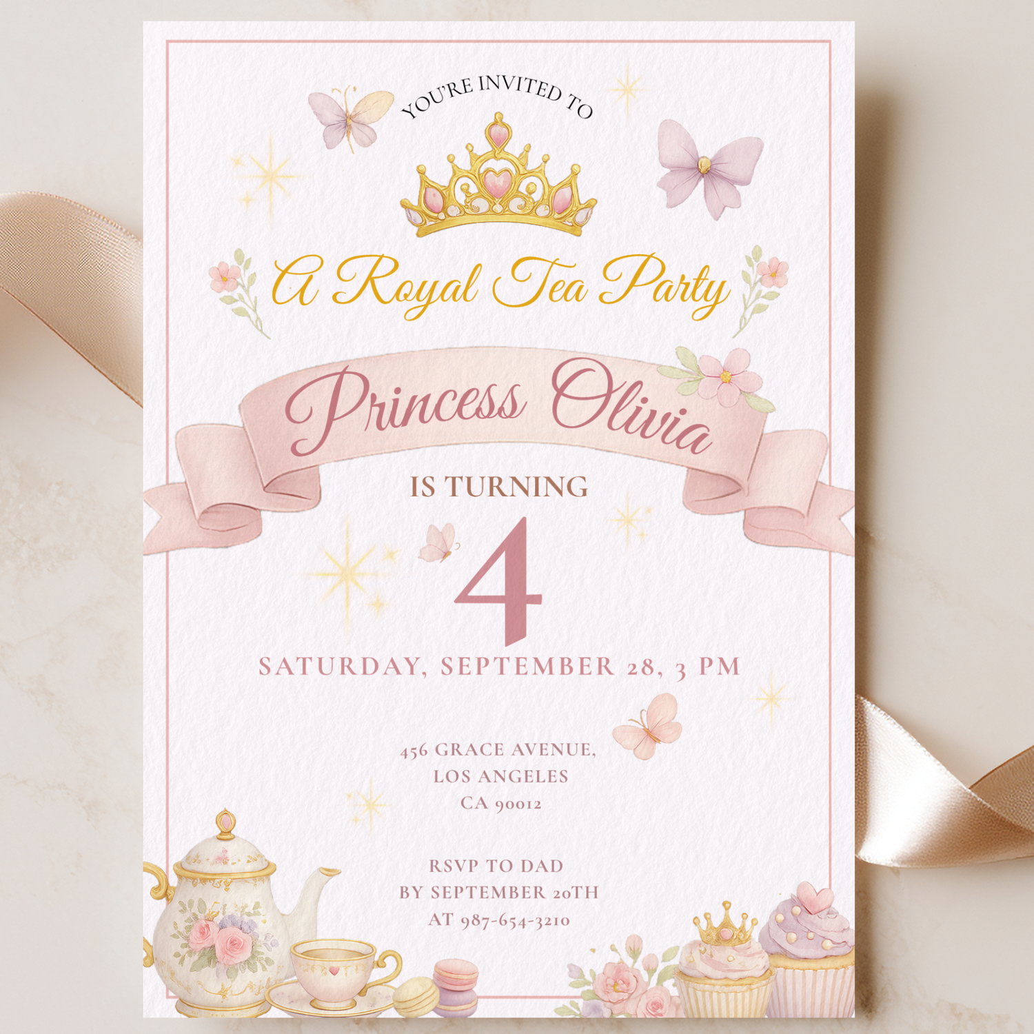A Royal Tea Party — Princess Tea Party Invitation Template by Pretty Digital — printable digital download