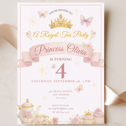 A Royal Tea Party — Princess Tea Party Invitation Template by Pretty Digital — printable digital download