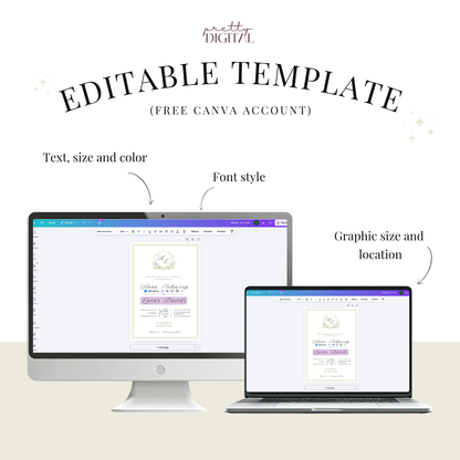 Pastel invitation template by Pretty Digital — printable digital download