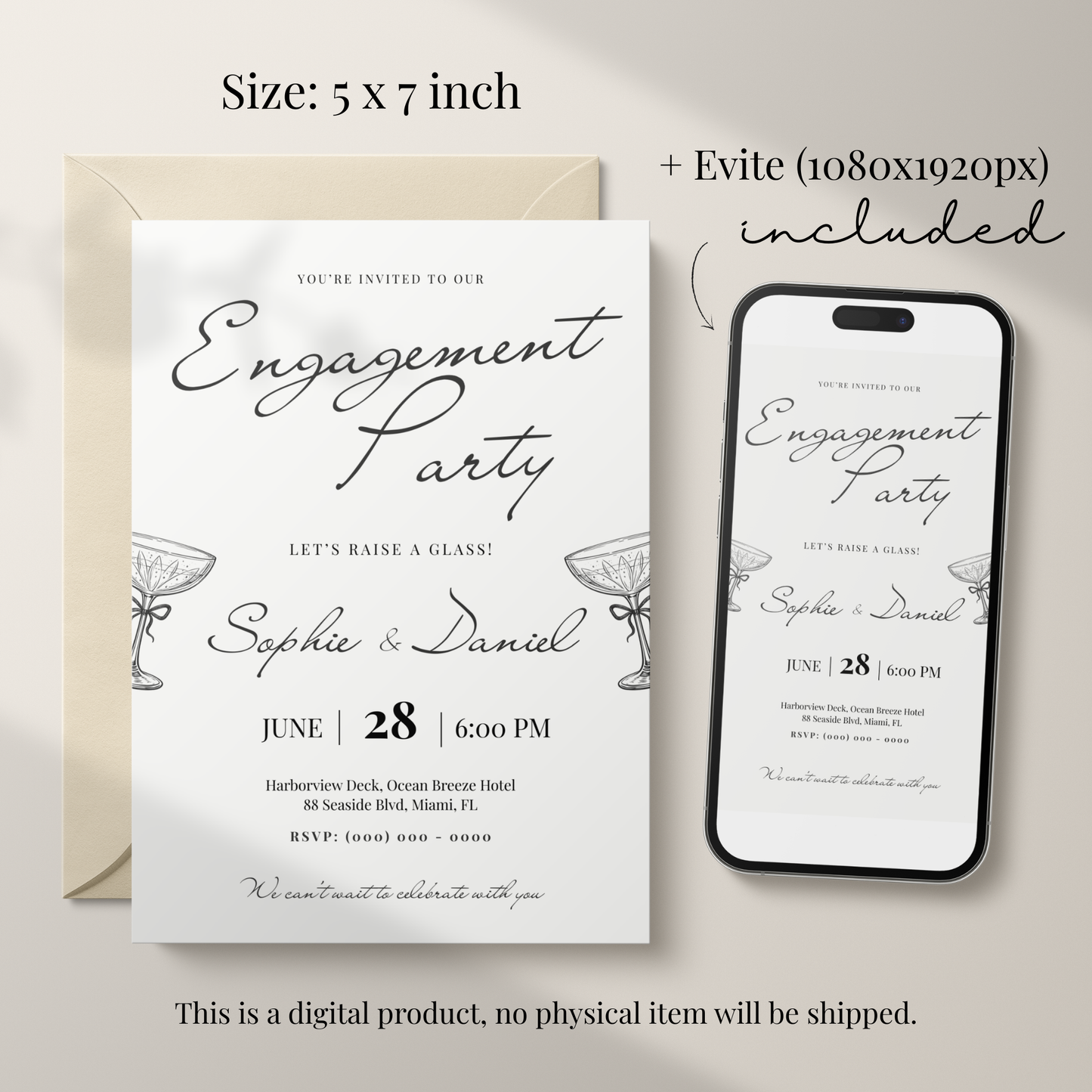 Let's Raise a Glass — Engagement Party Invitation Template by Pretty Digital — view 2