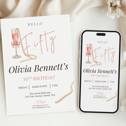 Hello Fifty — 50th Birthday Invitation for Women by Pretty Digital — view 6