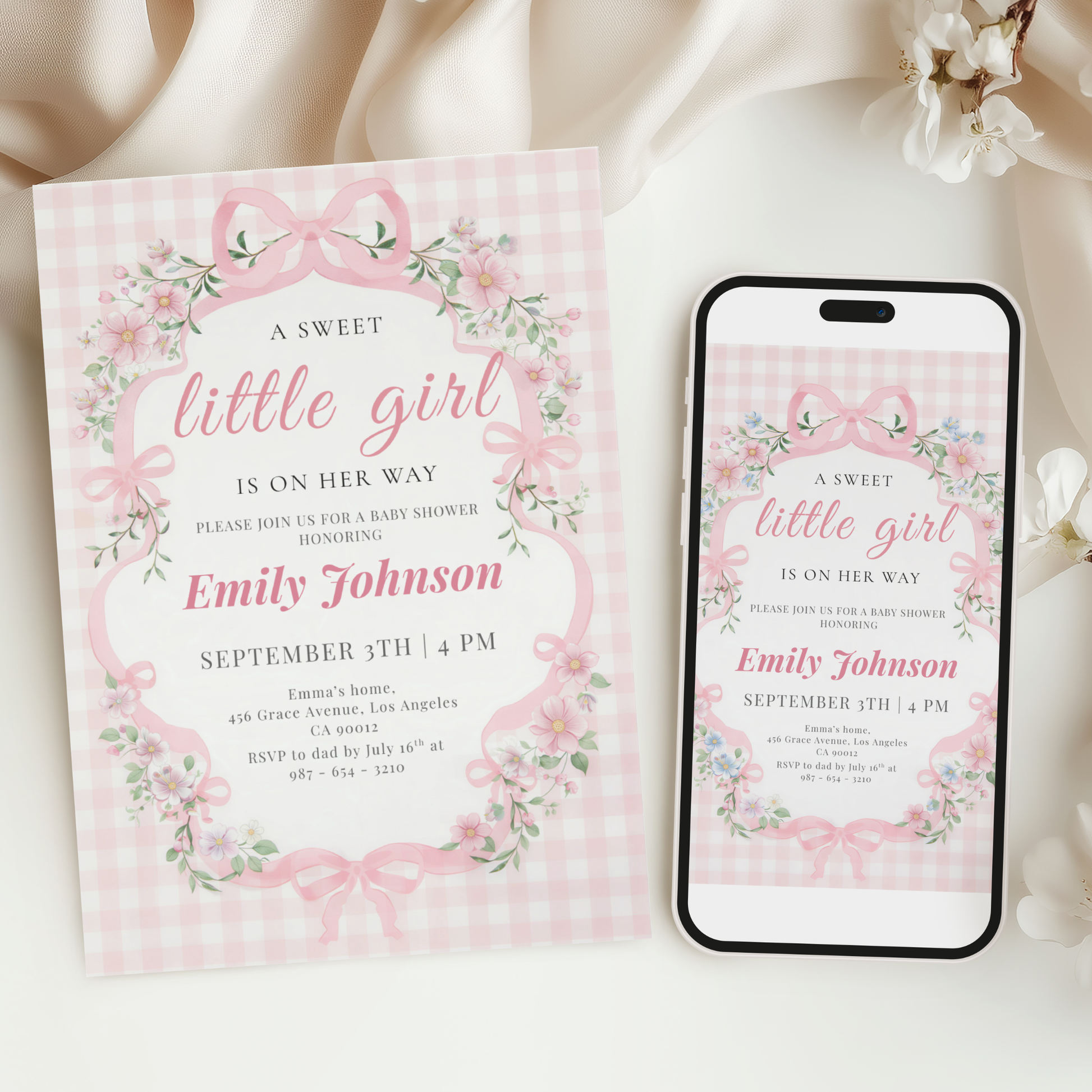 A Sweet Little Girl Is on Her Way — Baby Shower Invitation Template by Pretty Digital — view 6