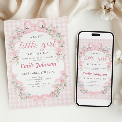 A Sweet Little Girl Is on Her Way — Baby Shower Invitation Template by Pretty Digital — view 6