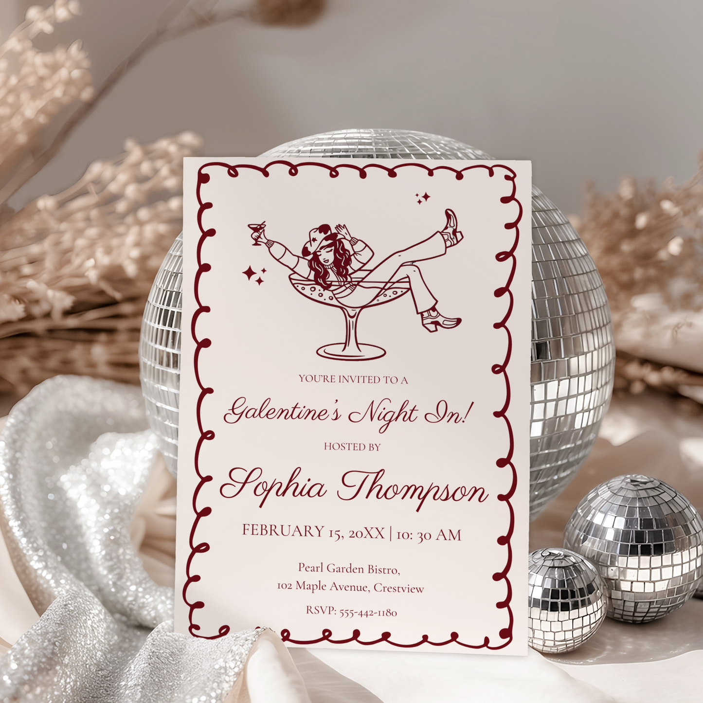 Galentine's Night In — Galentine's Day Invitation Template by Pretty Digital — view 5