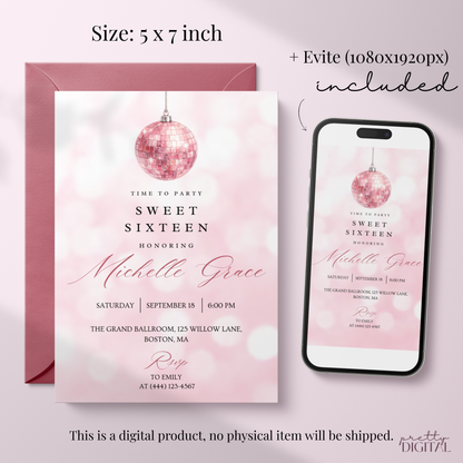 Time to Party — Sweet 16 Invitation Template by Pretty Digital — view 2