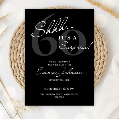 Shhh… It's a Surprise — 60th Surprise Party Invitation Template by Pretty Digital — view 3