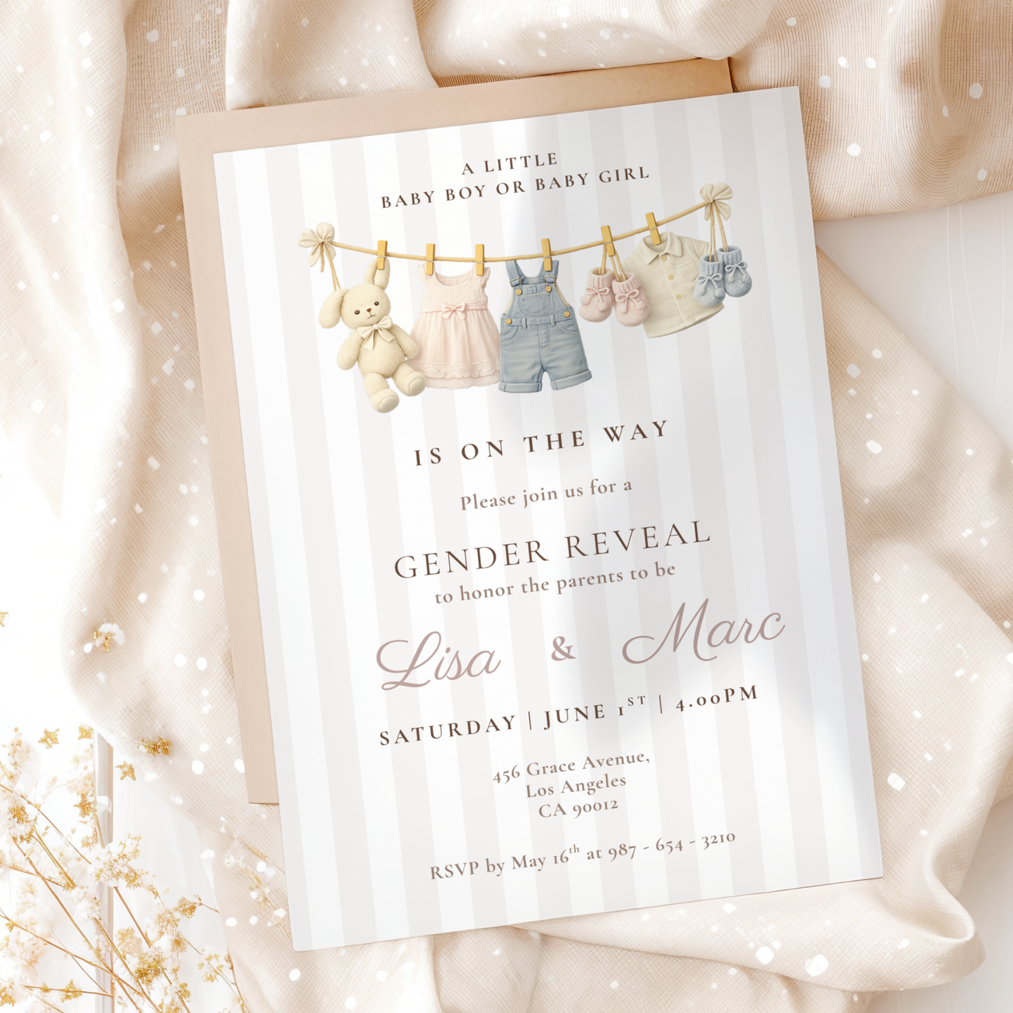 Baby Boy or Baby Girl — Gender Reveal Invitation Template by Pretty Digital — printable digital download