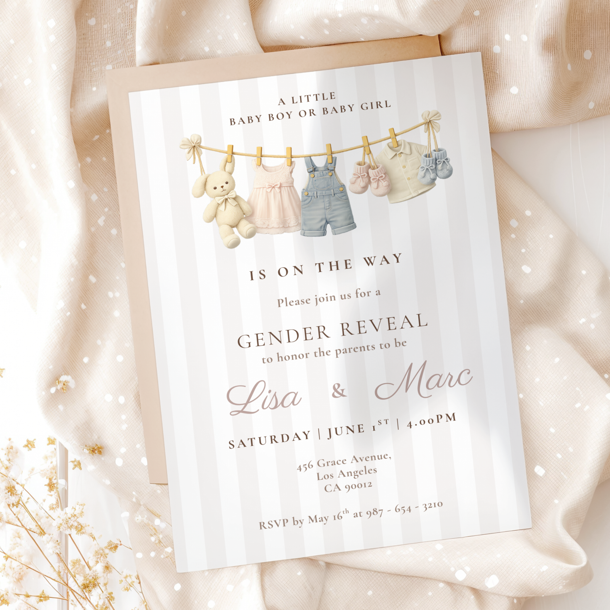 Baby Boy or Baby Girl — Gender Reveal Invitation Template by Pretty Digital — printable digital download