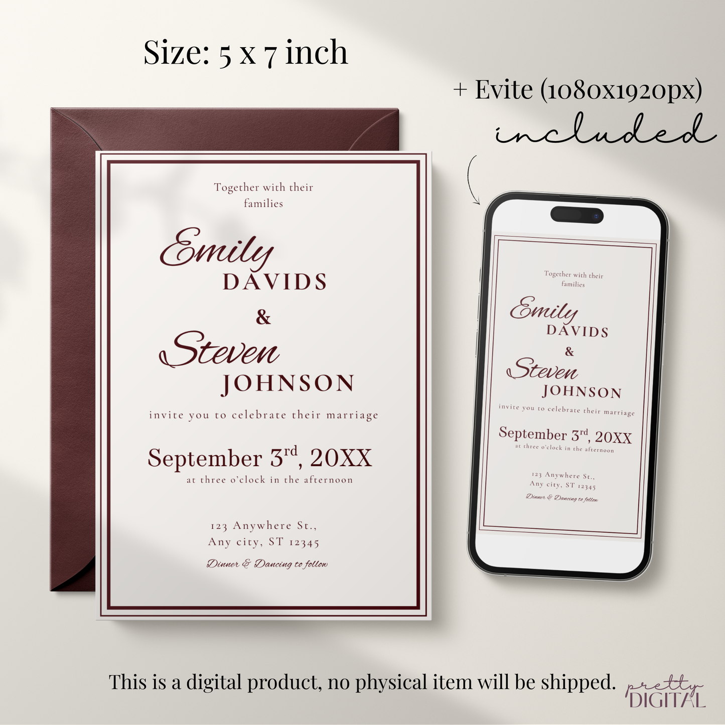 Gold-Trim Elegant Wedding Invitation by Pretty Digital — view 2