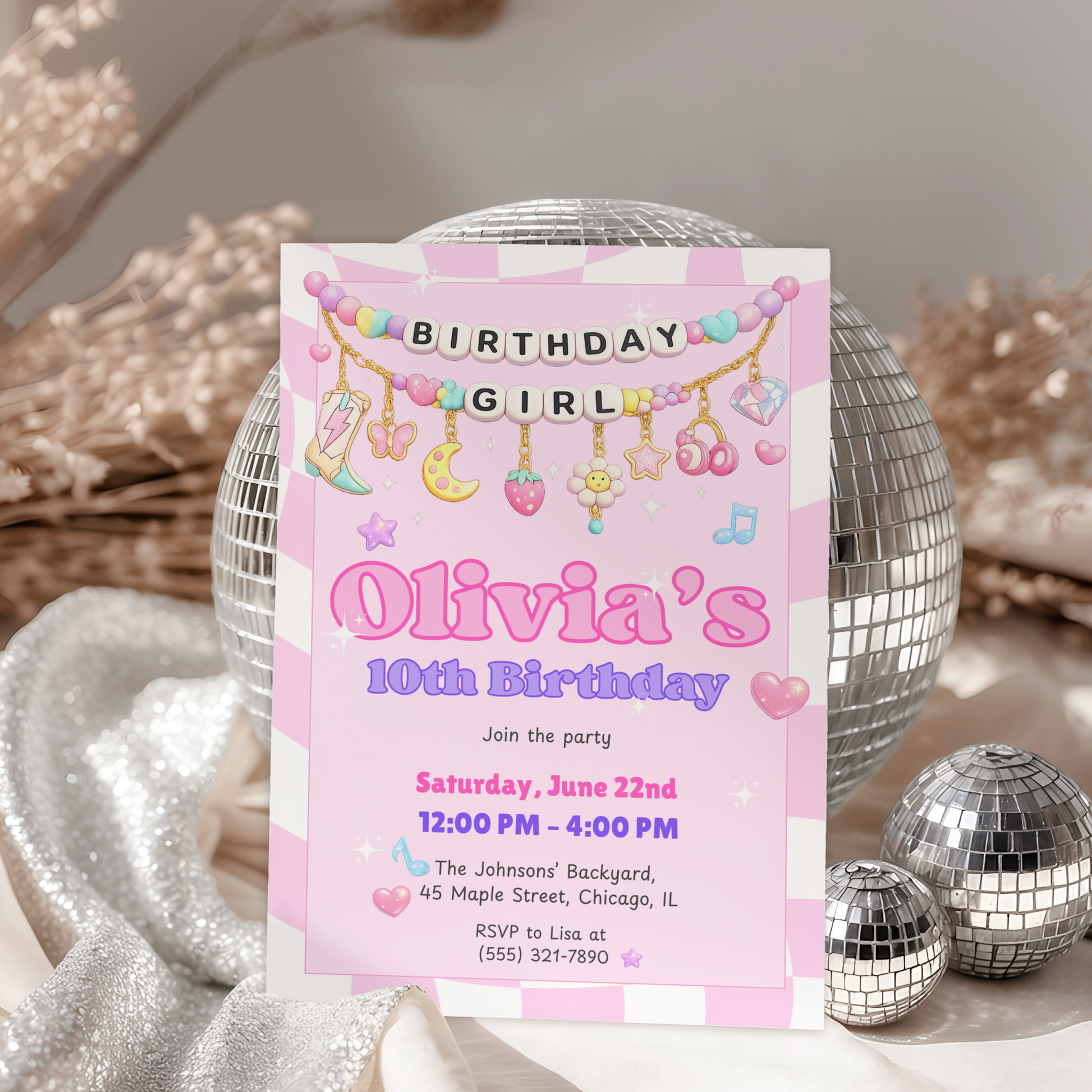 She's a Three-Rex — Girl's Dinosaur 3rd Birthday Invitation Template by Pretty Digital — view 3