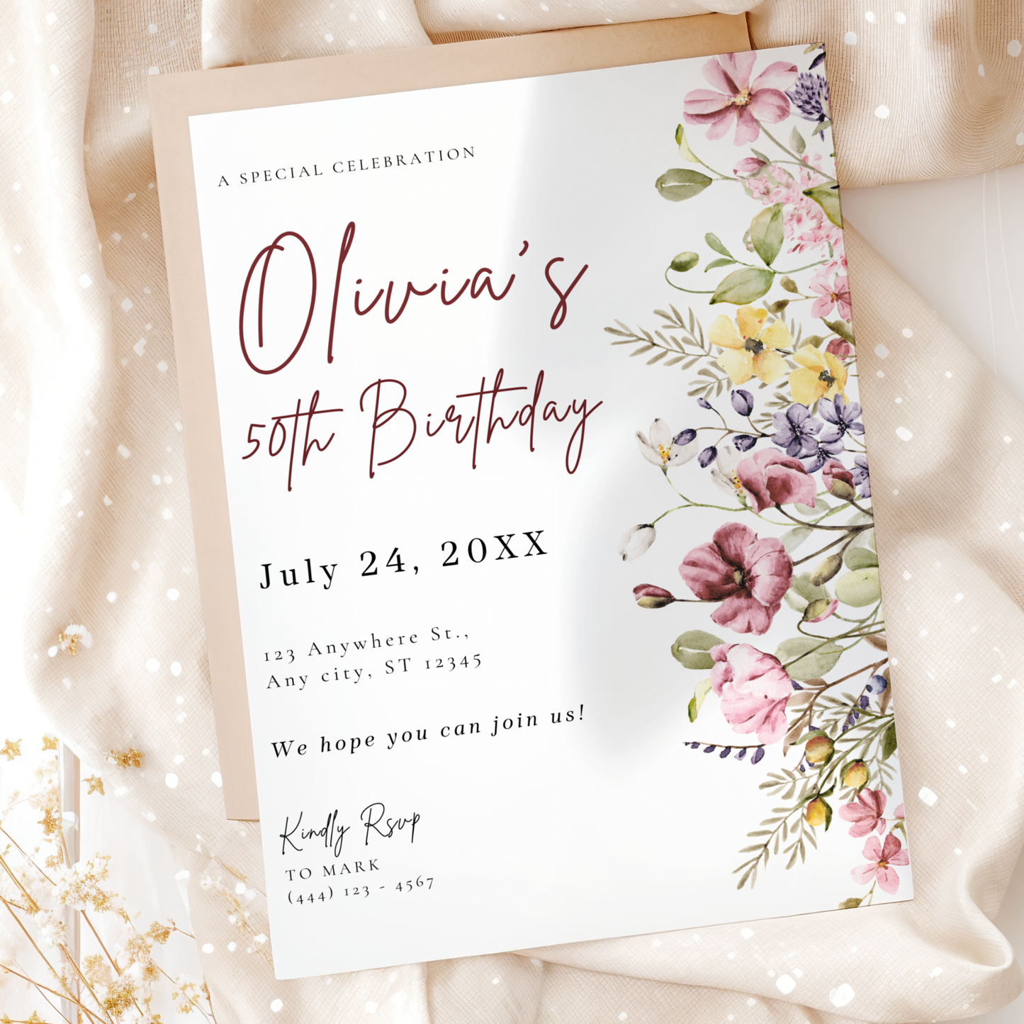 Floral 50th Birthday Invitation for Women by Pretty Digital — view 10
