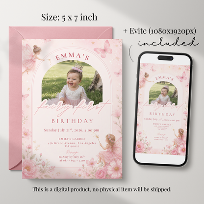 Emma's Garden — Fairy First Birthday Invitation Template by Pretty Digital — view 2