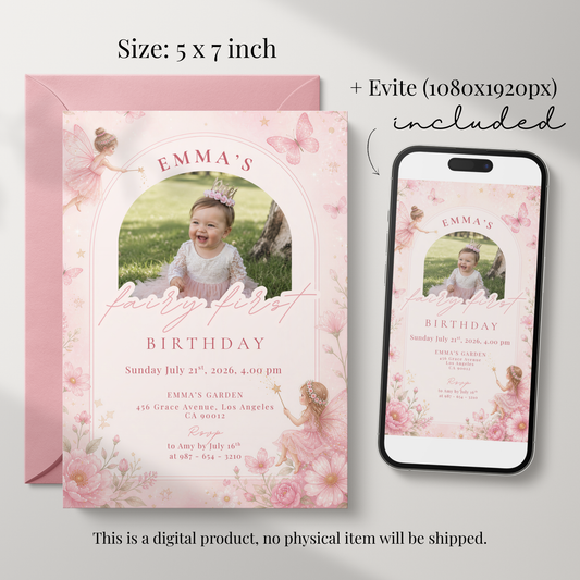 Emma's Garden — Fairy First Birthday Invitation Template by Pretty Digital — view 2