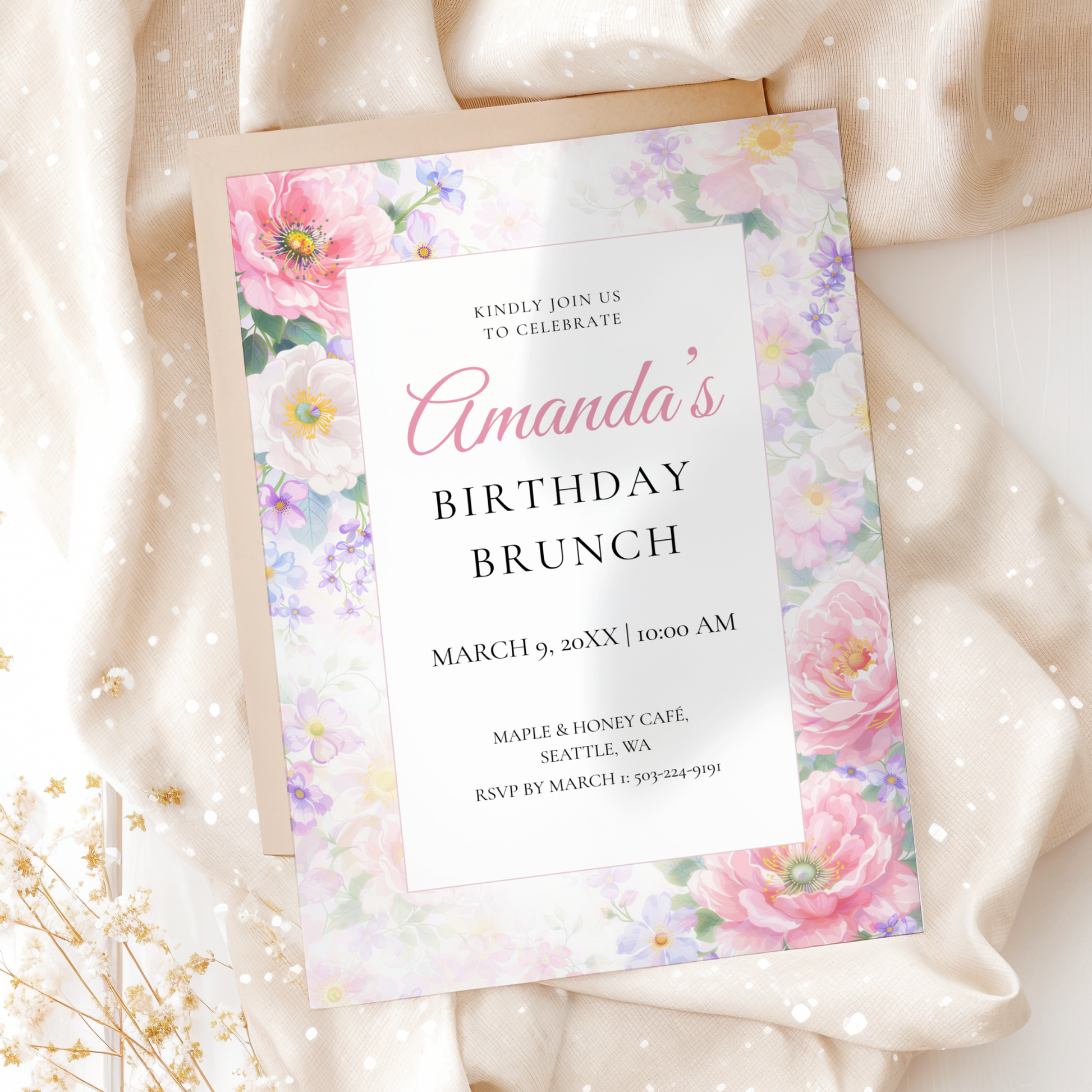 Floral Birthday Brunch Invitation by Pretty Digital — view 3