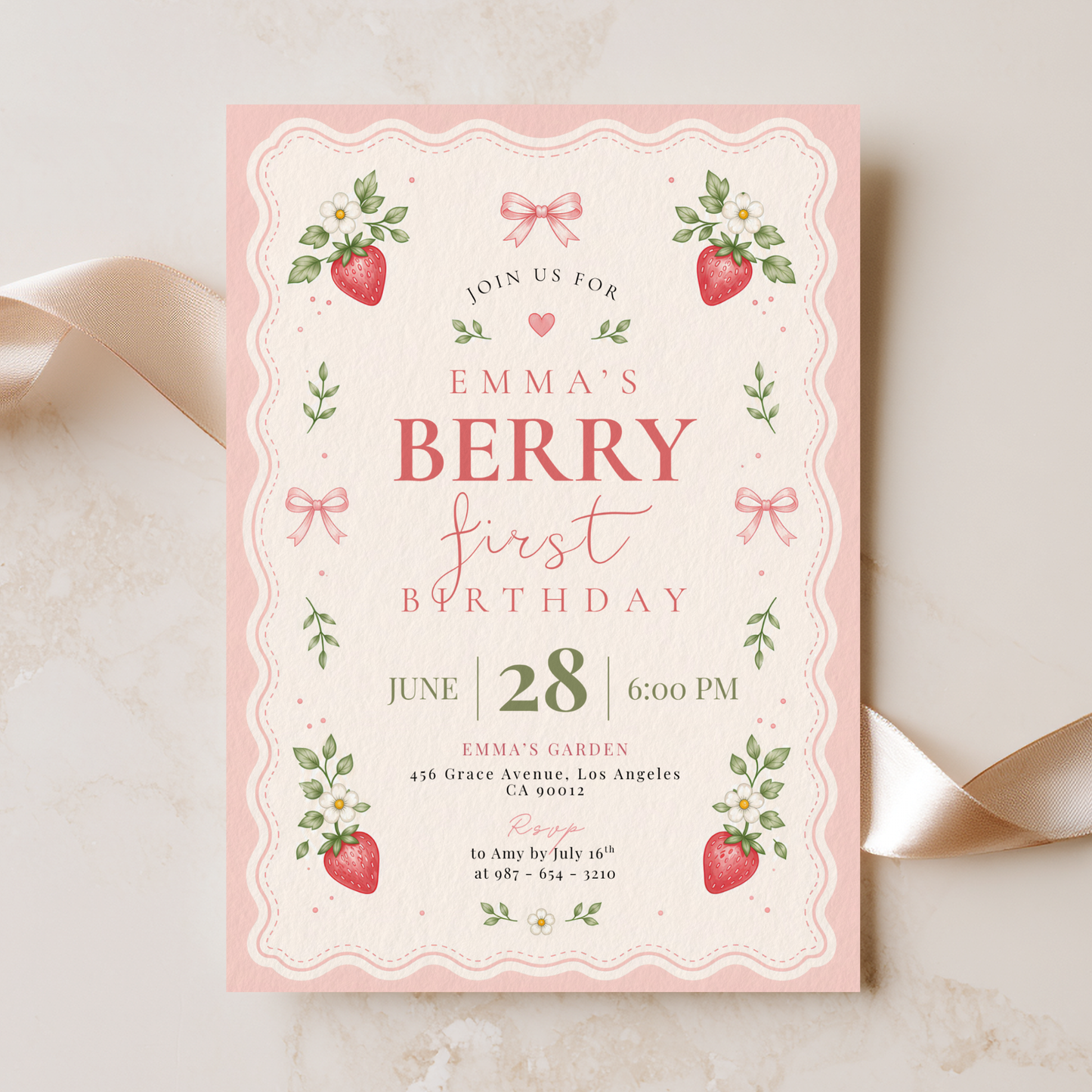 Berry First Birthday — 1st Birthday Invitation Template by Pretty Digital — printable digital download