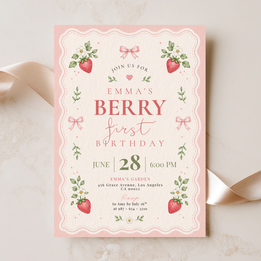 Berry First Birthday — 1st Birthday Invitation Template by Pretty Digital — printable digital download