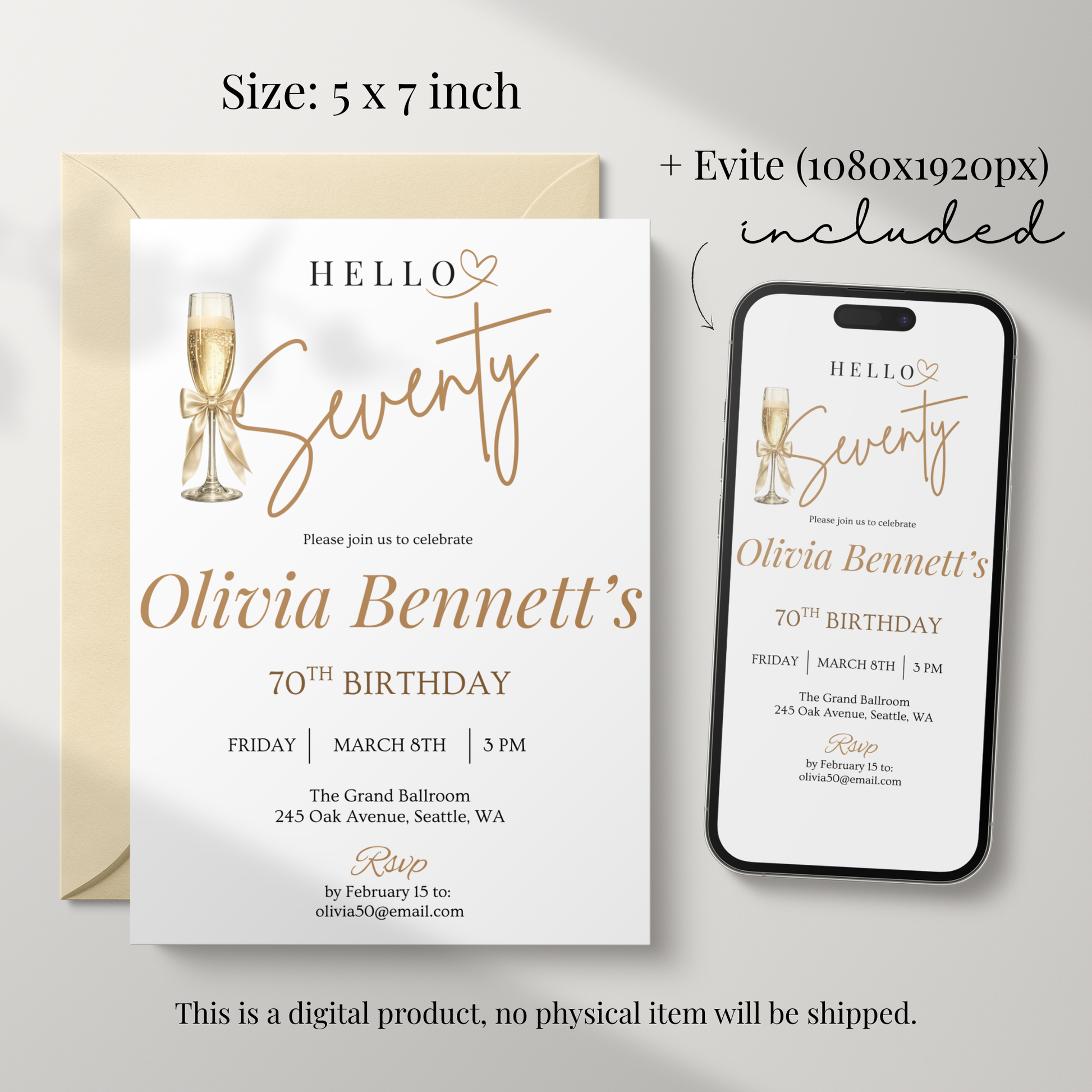 Hello Seventy — 70th Birthday Invitation Template by Pretty Digital — view 2