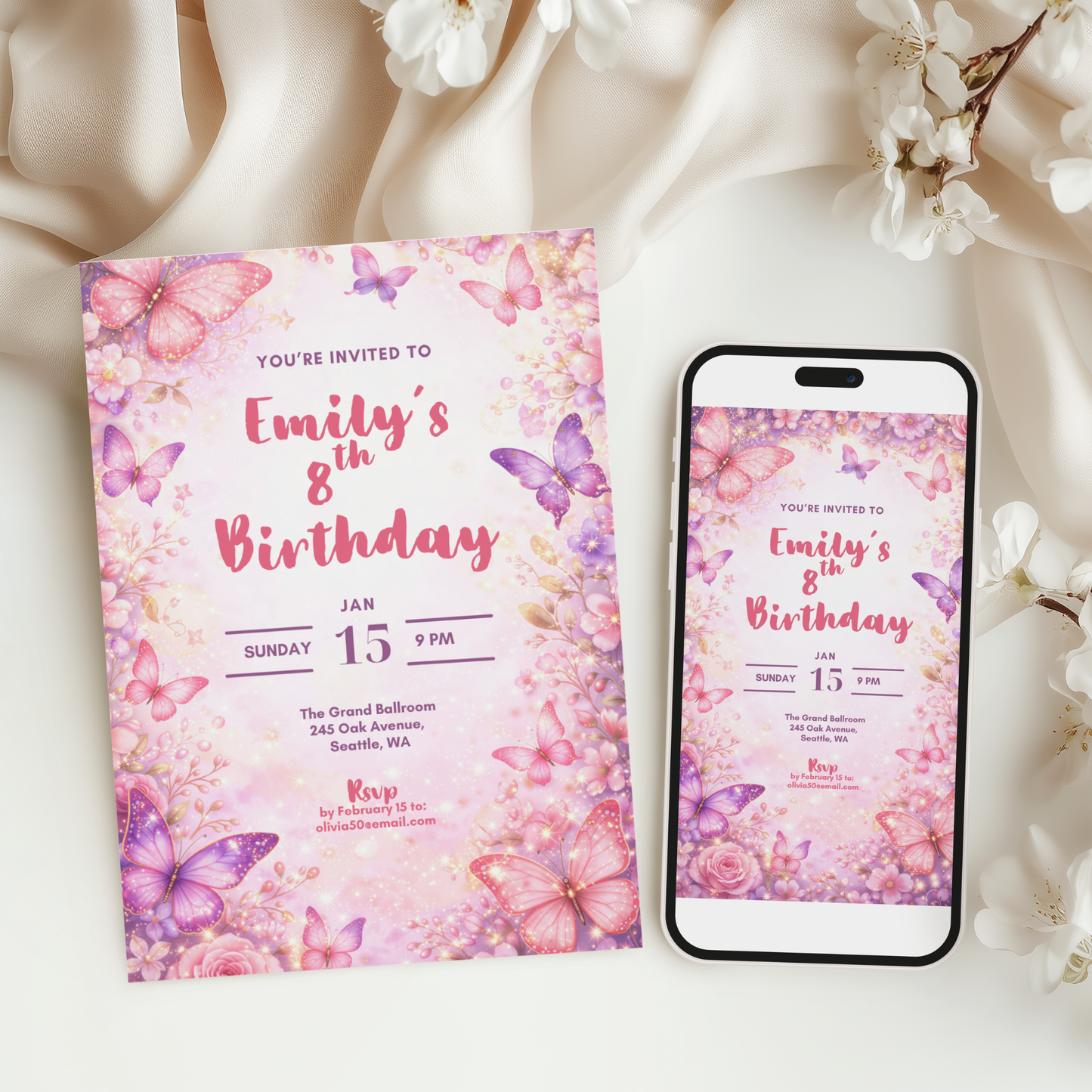 Floral Birthday Invitation for Girls by Pretty Digital — view 6
