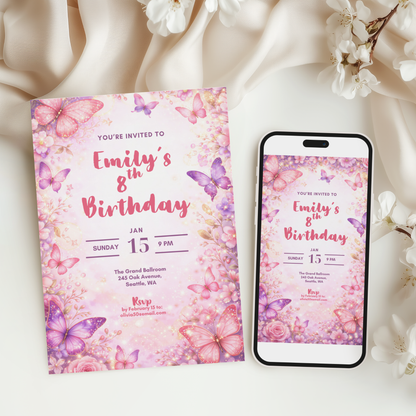Floral Birthday Invitation for Girls by Pretty Digital — view 6
