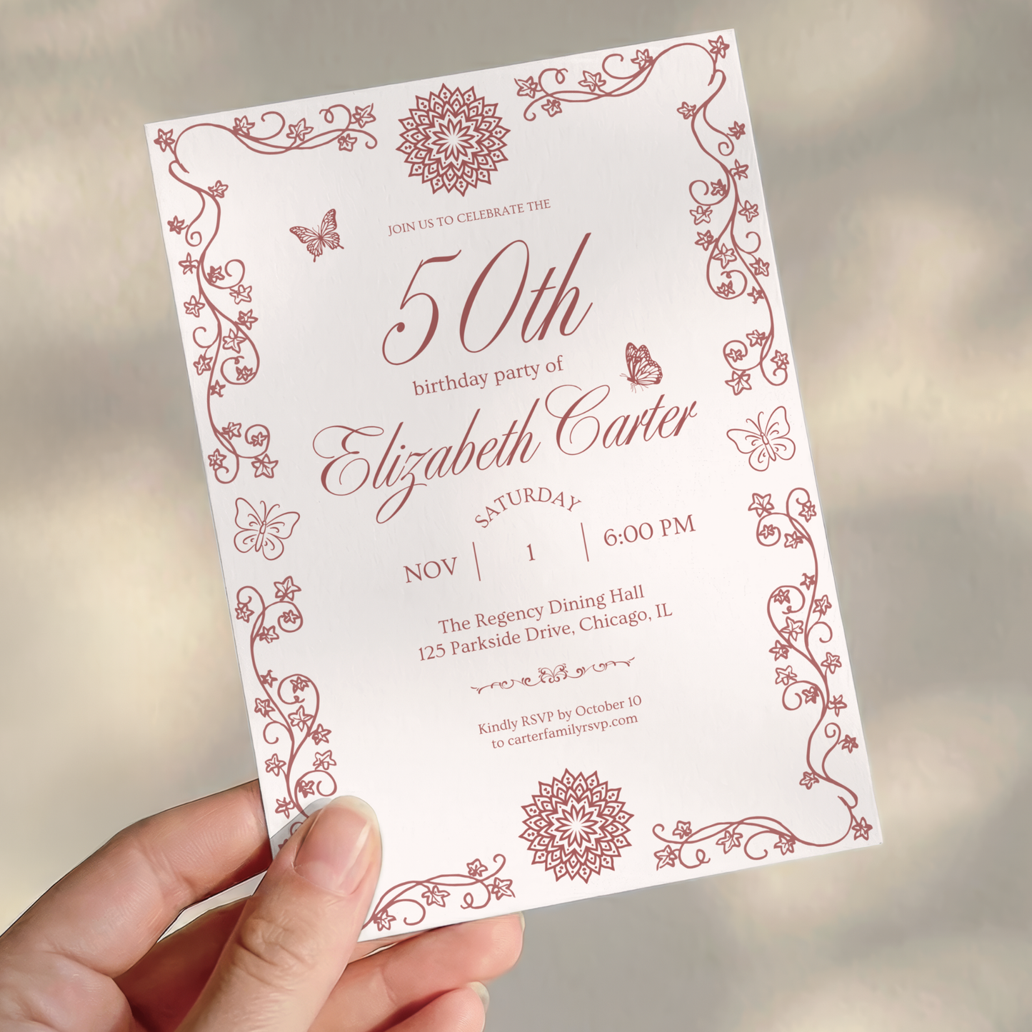 Pink 50th Birthday Invitation for Women by Pretty Digital — view 3