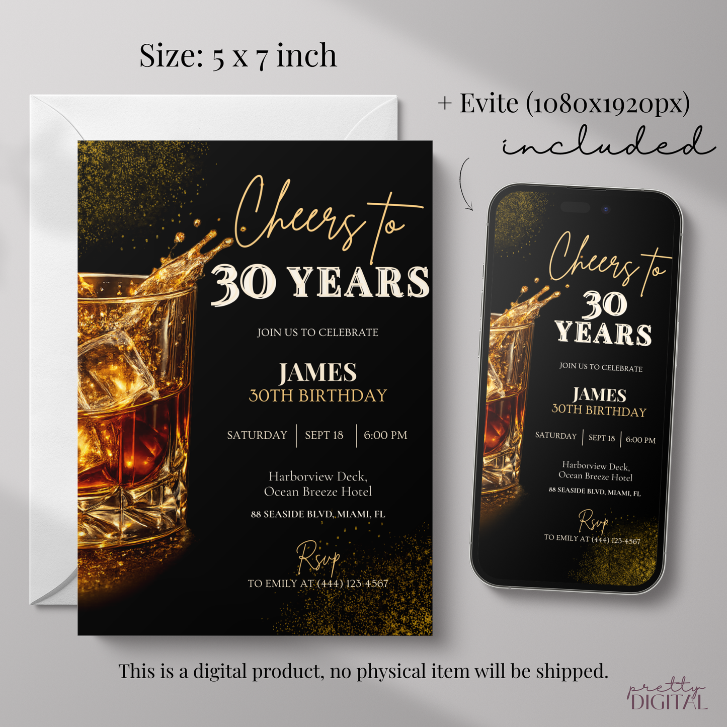 Cheers to 30 Years — 30th Birthday Invitation Template by Pretty Digital — view 2
