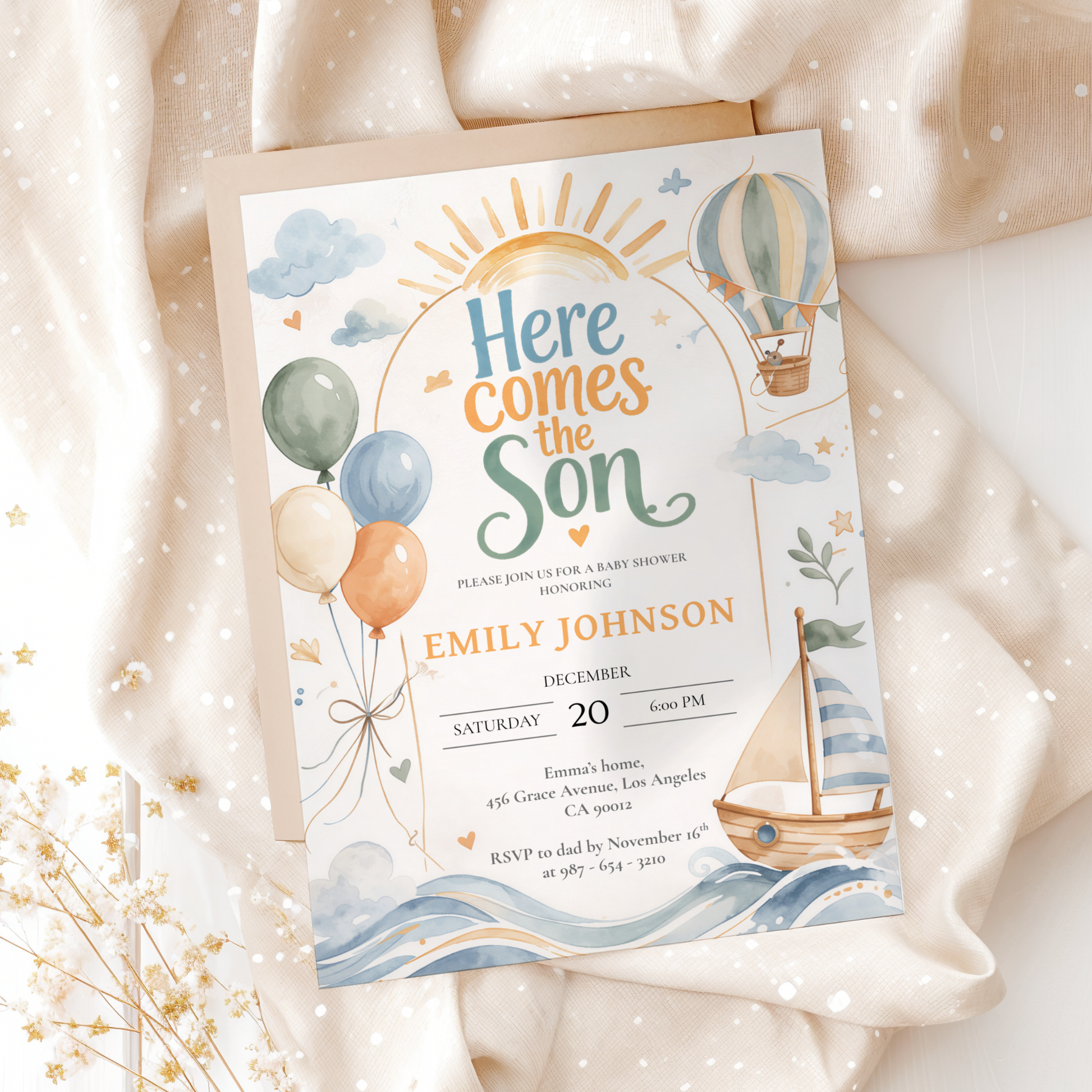 Here Comes the Son — Baby Shower Invitation Template by Pretty Digital — view 10