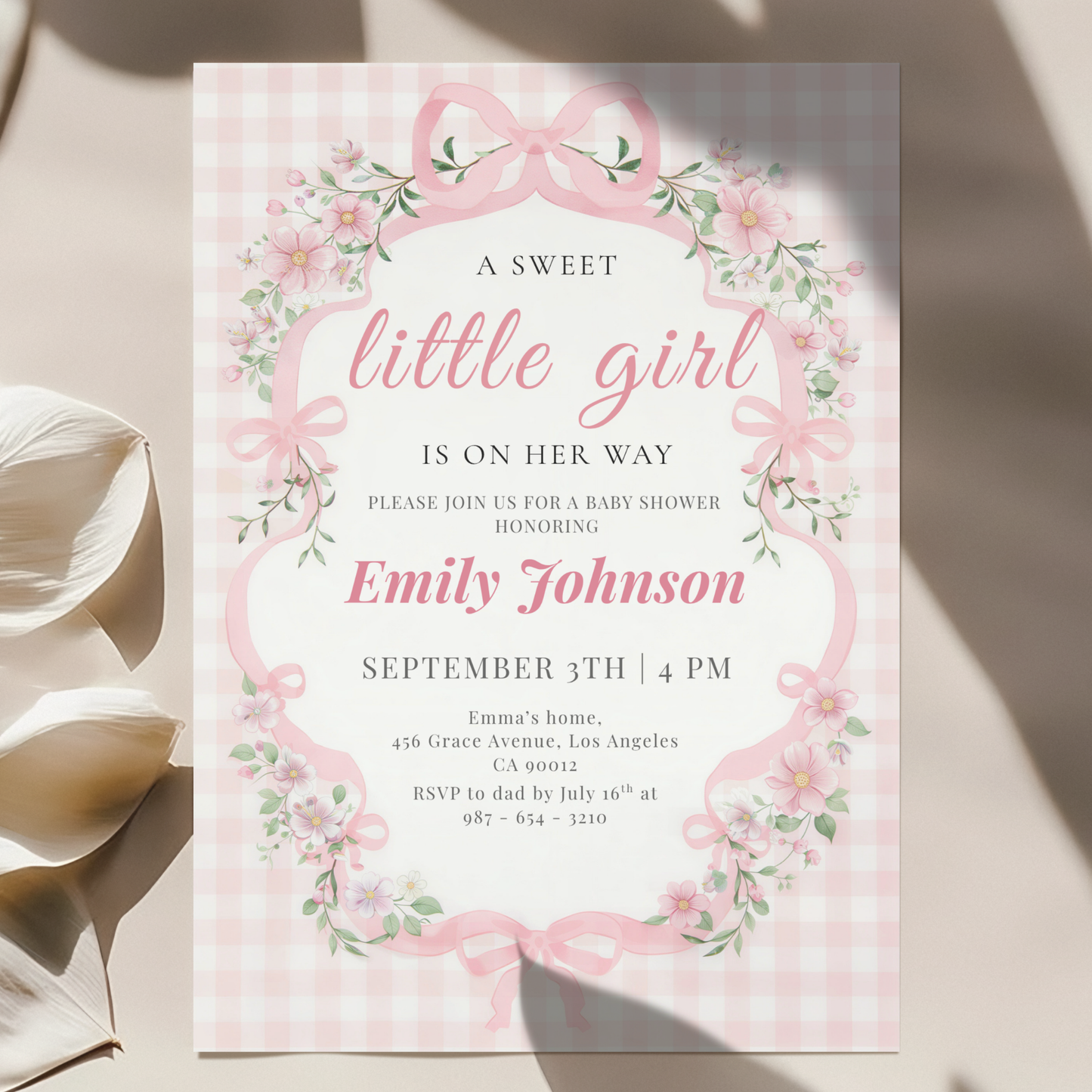 A Sweet Little Girl Is on Her Way — Baby Shower Invitation Template by Pretty Digital — view 3