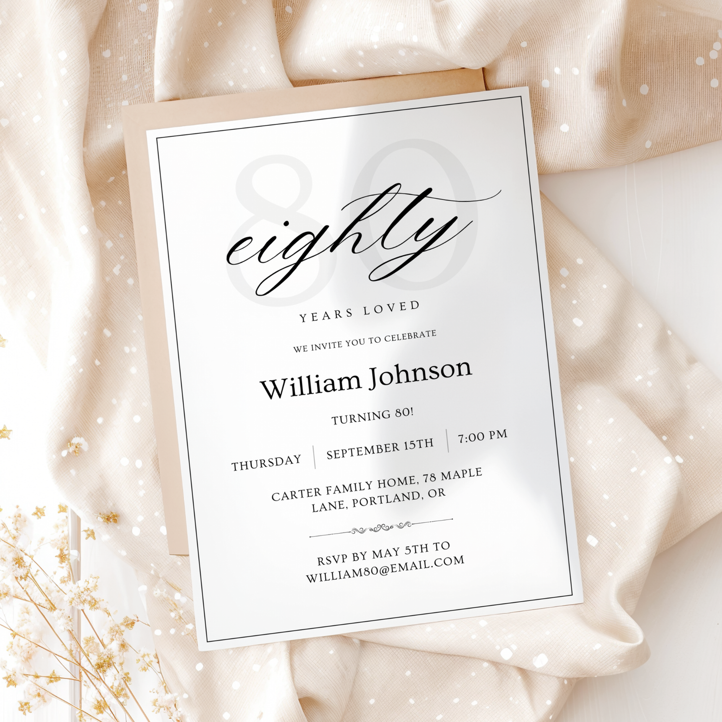 Eighty Years Loved — 80th Birthday Invitation Template by Pretty Digital — view 9