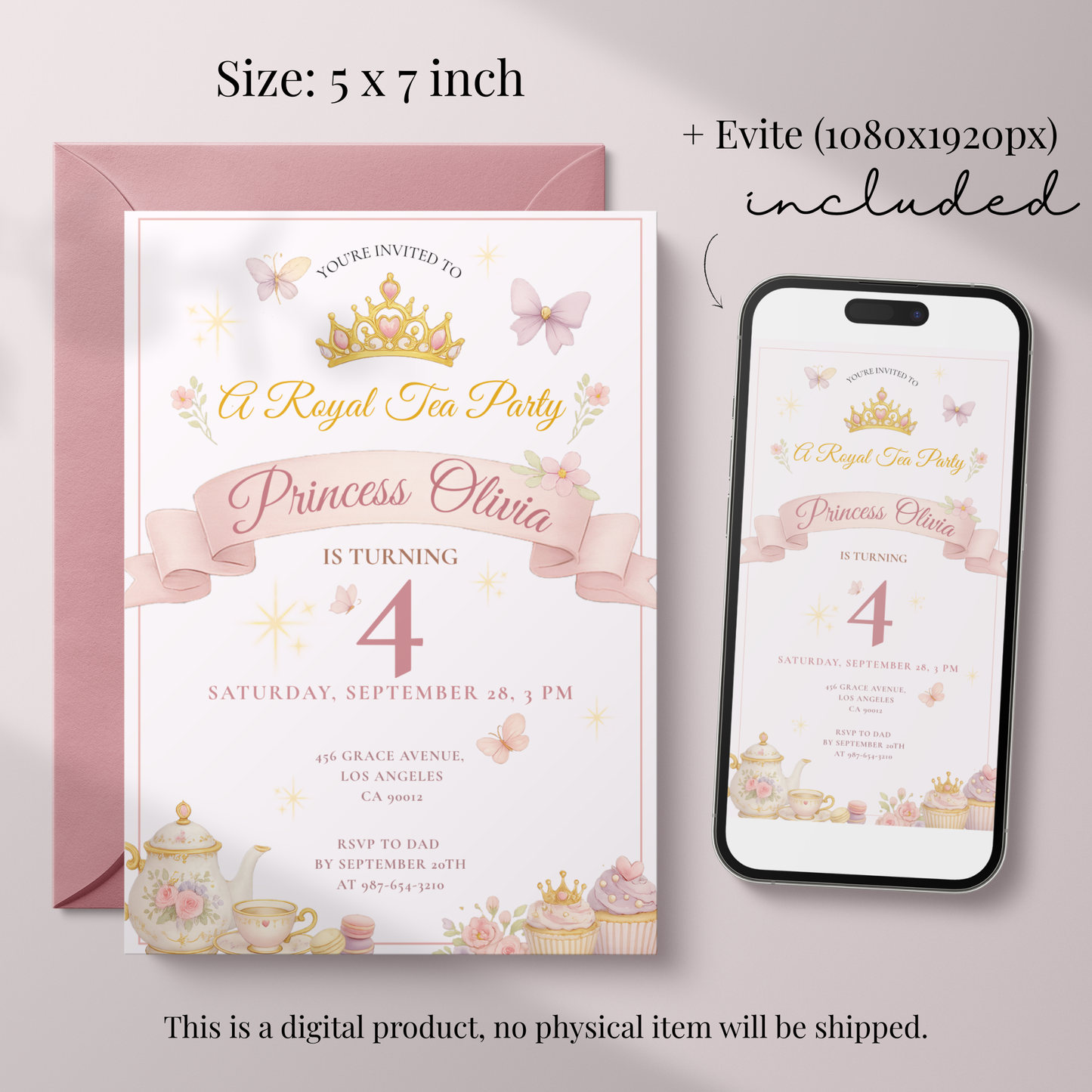 A Royal Tea Party — Princess Tea Party Invitation Template by Pretty Digital — view 2