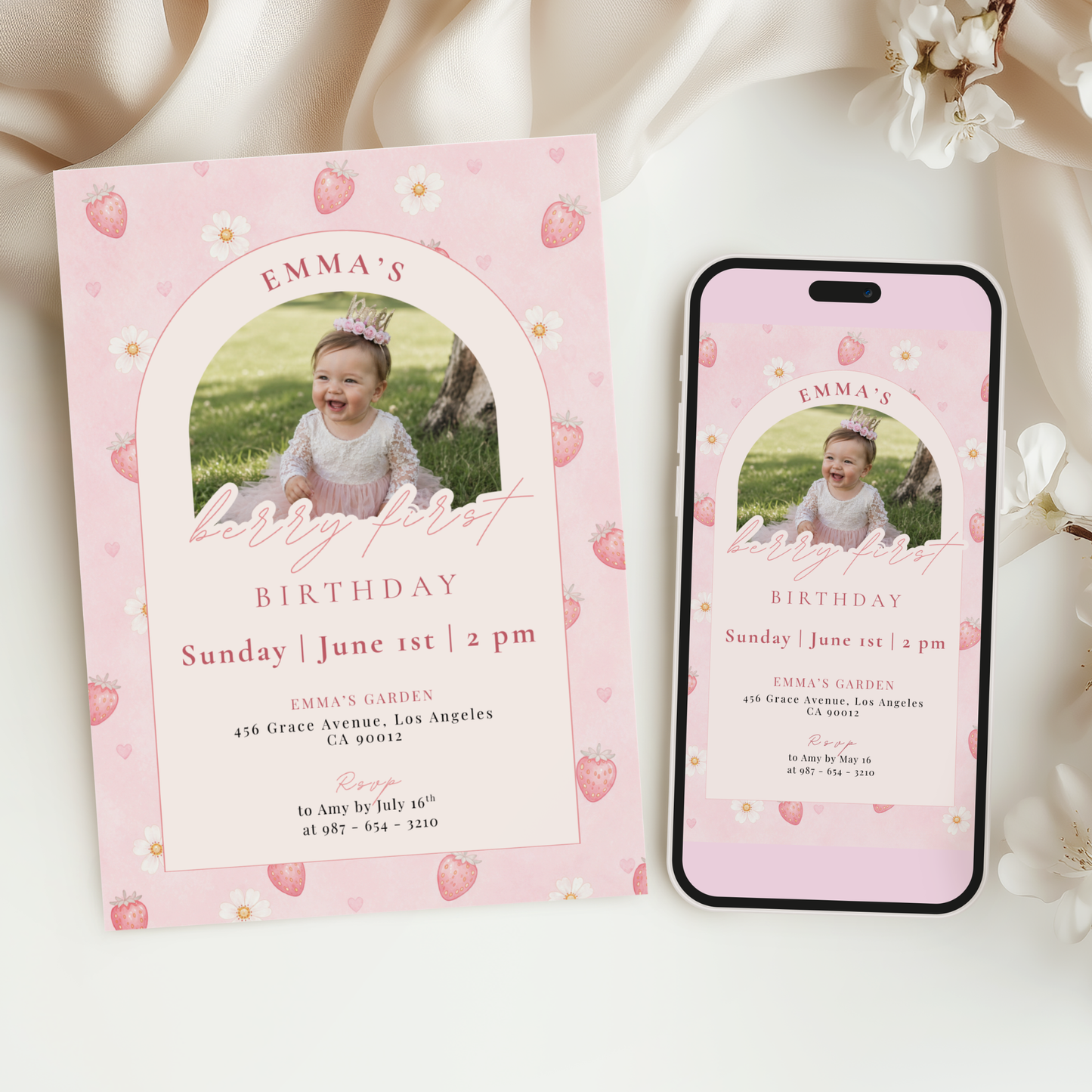 Pastel 1st Birthday Invitation for Girls by Pretty Digital — view 6