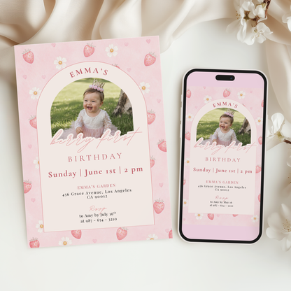 Pastel 1st Birthday Invitation for Girls by Pretty Digital — view 6
