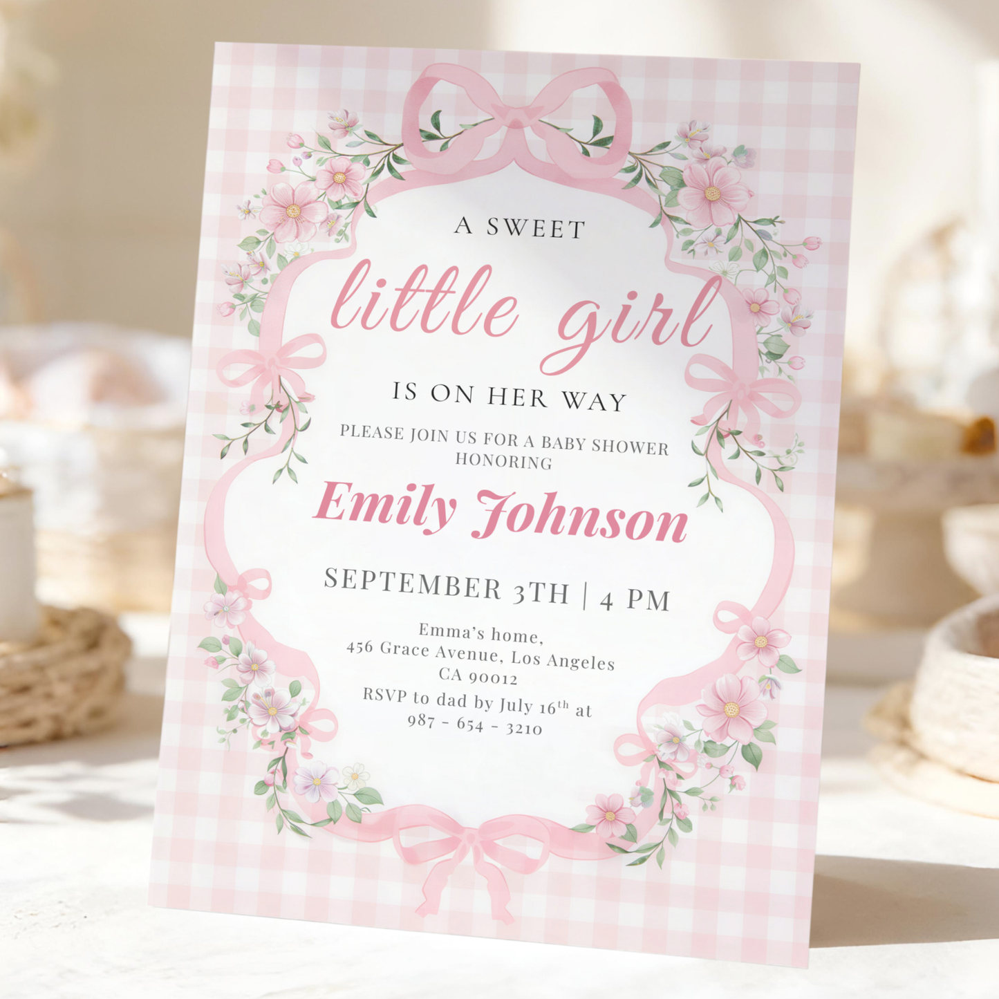 A Sweet Little Girl Is on Her Way — Baby Shower Invitation Template by Pretty Digital — printable digital download