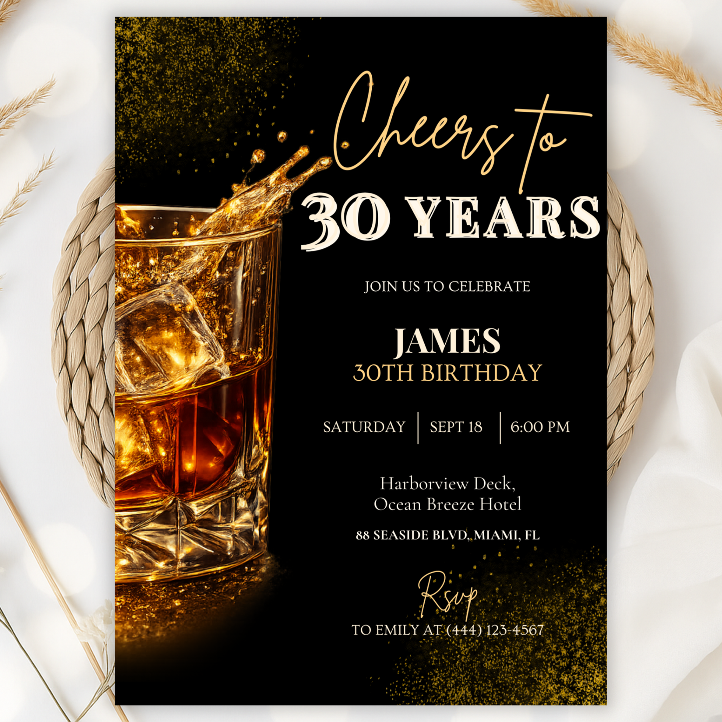Cheers to 30 Years — 30th Birthday Invitation Template by Pretty Digital — printable digital download