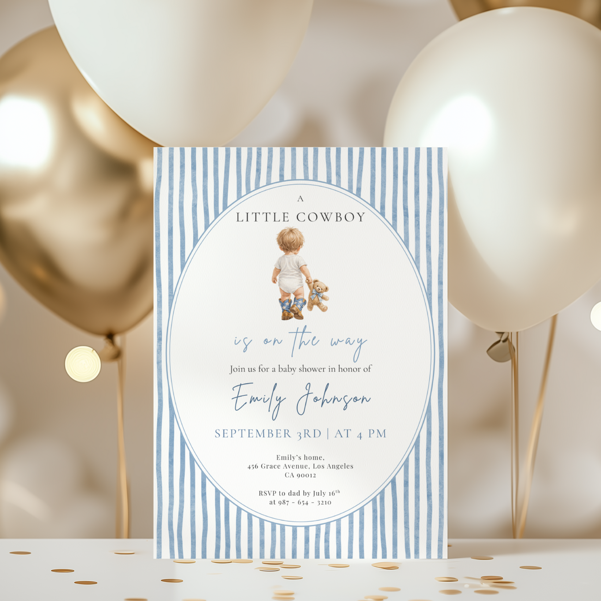 A Little Cowboy on the Way — Baby Boy Shower Invitation Template by Pretty Digital — view 8