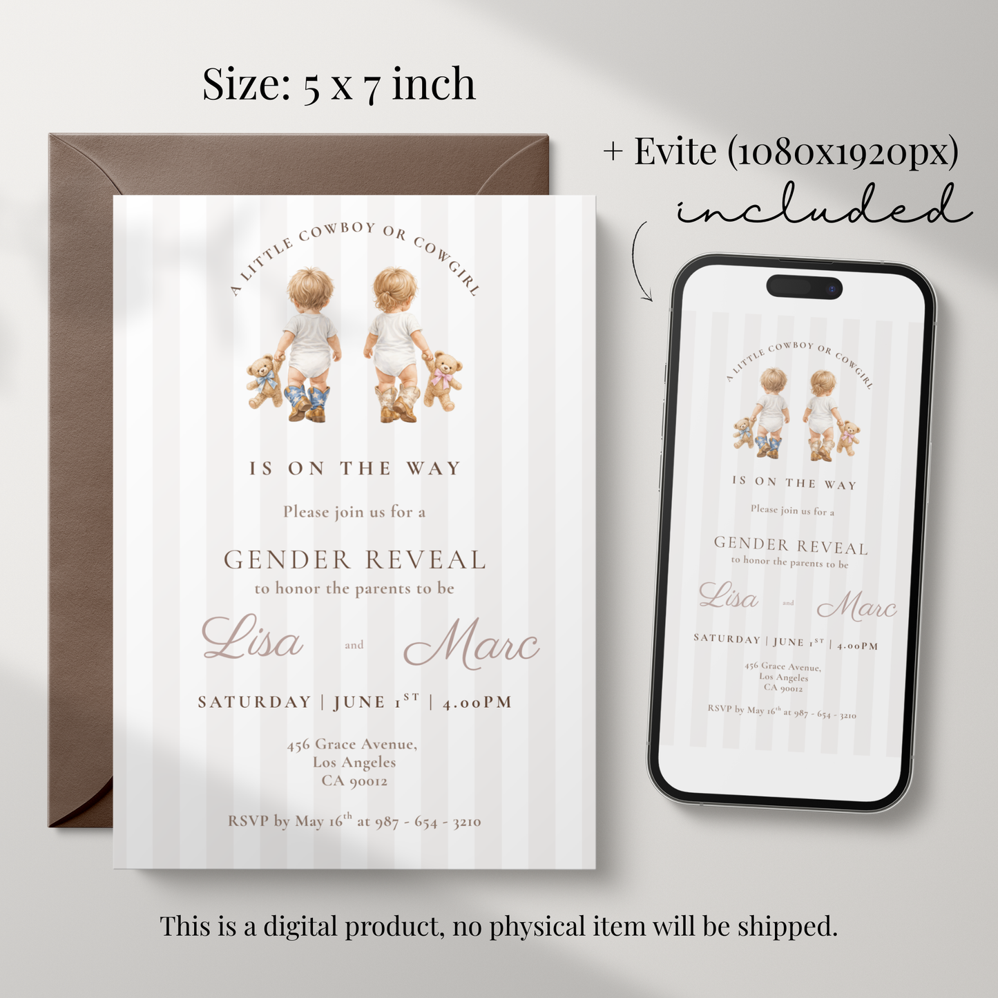 Cowboy or Cowgirl — Gender Reveal Invitation Template (Western) by Pretty Digital — view 2