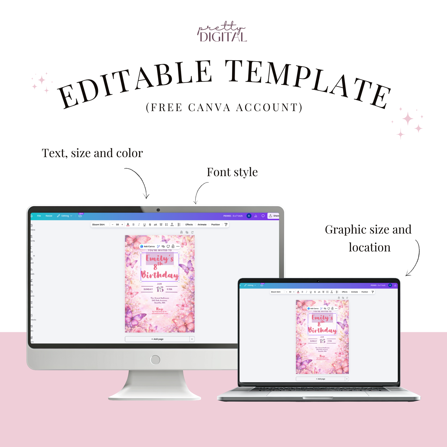 Floral Birthday Invitation for Girls by Pretty Digital — view 4
