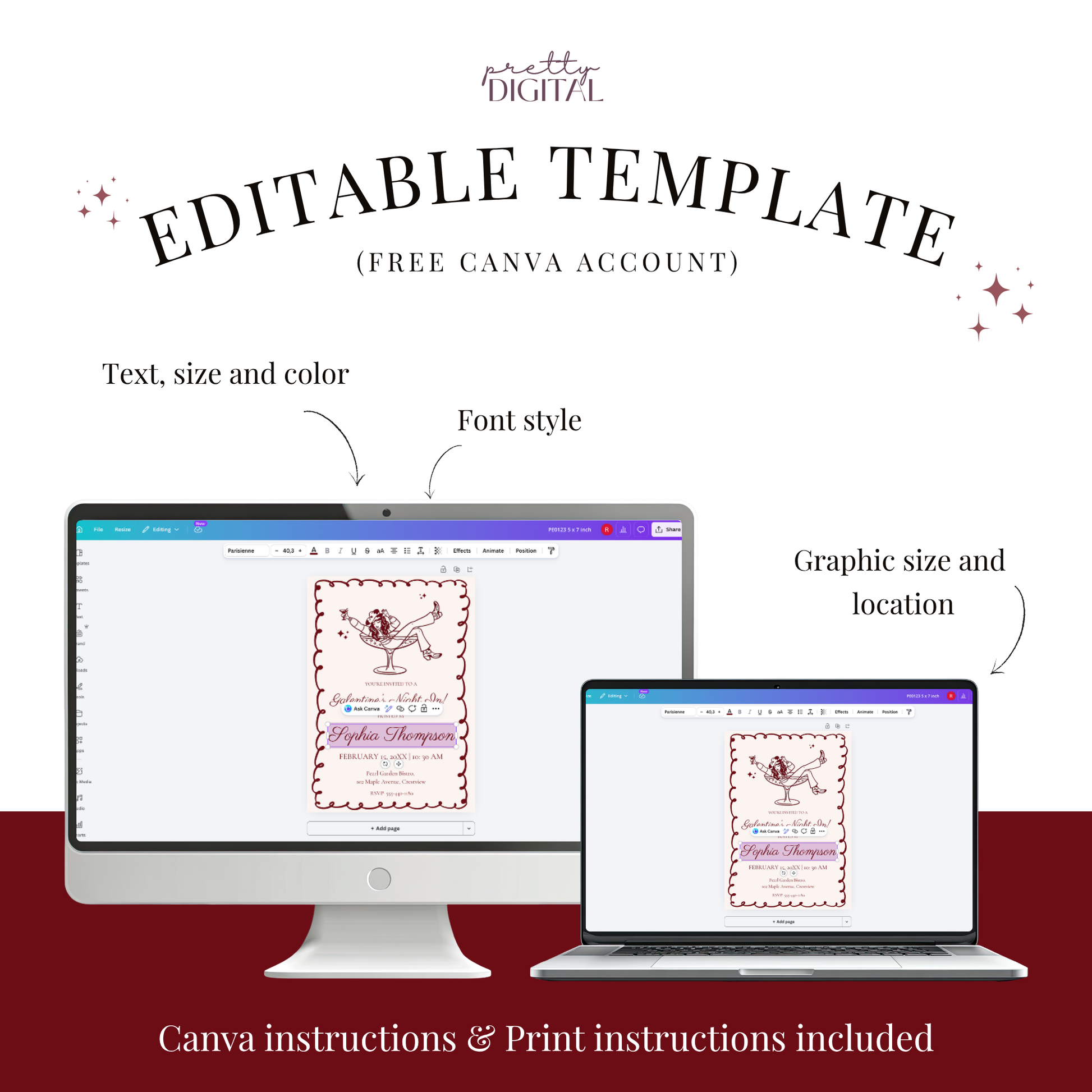 Galentine's Night In — Galentine's Day Invitation Template by Pretty Digital — view 4