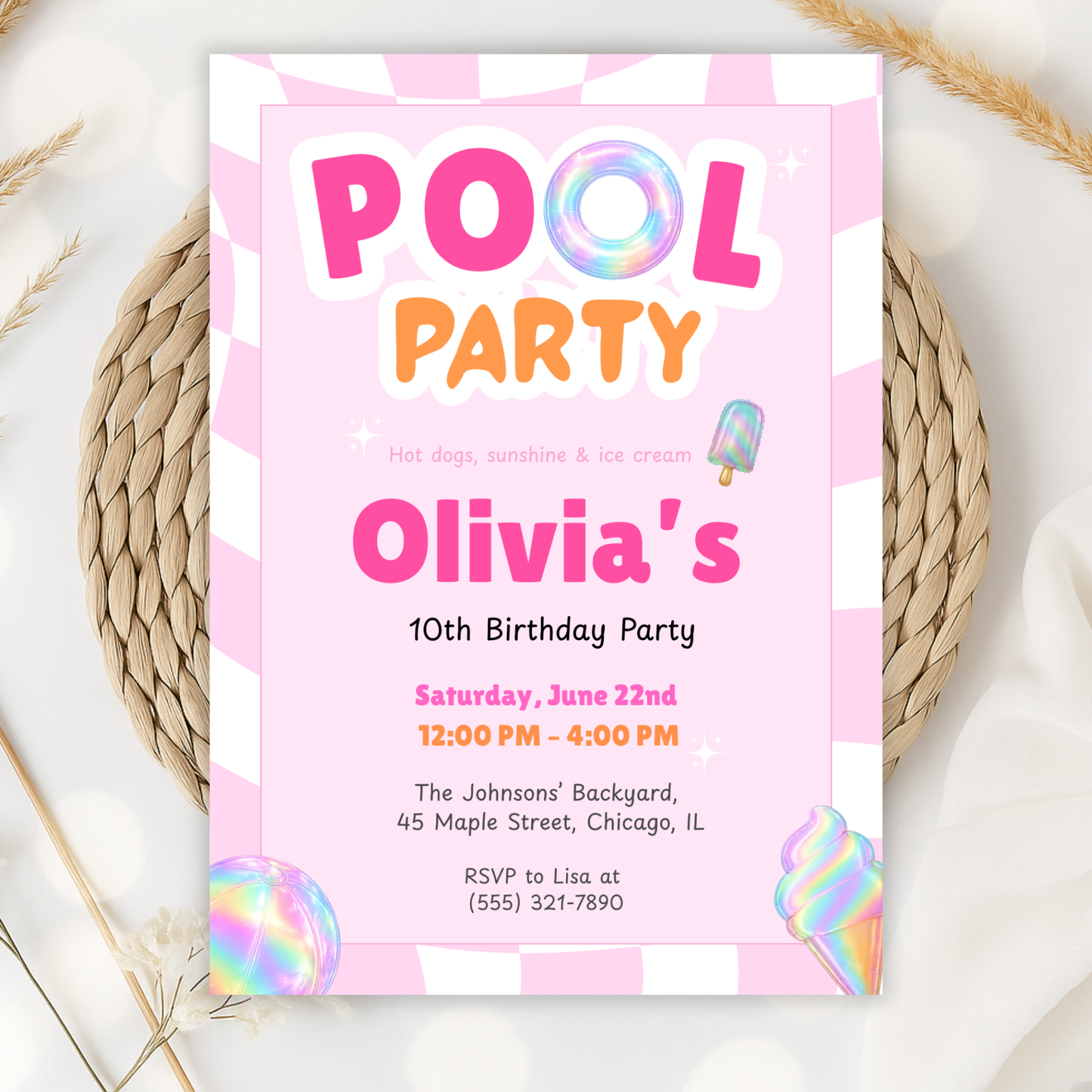 Pool Party — Sunshine & Splash Birthday Invitation Template by Pretty Digital — view 3
